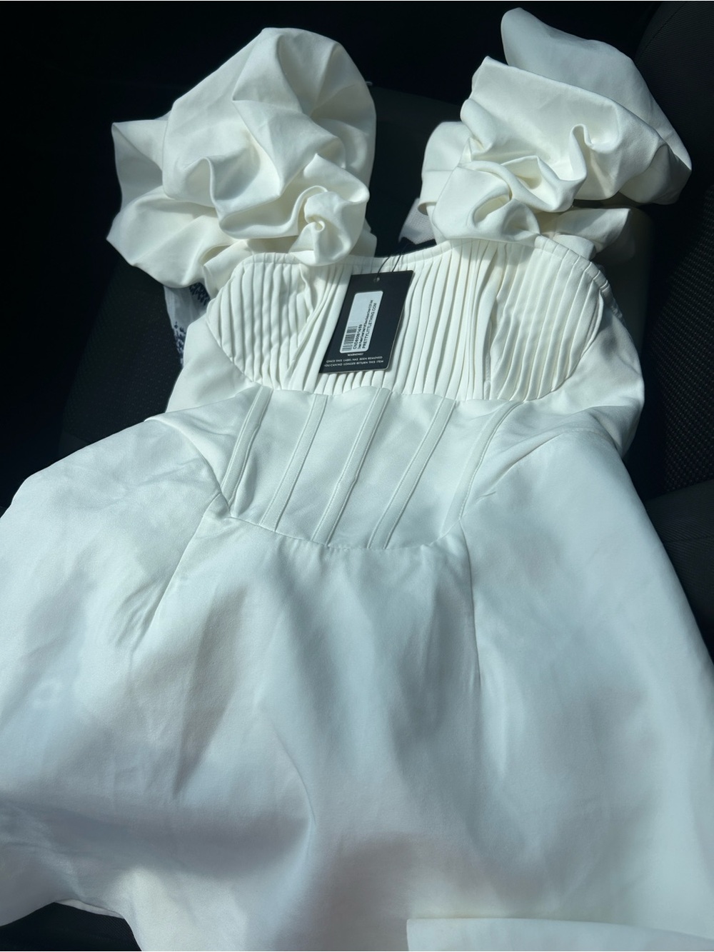PrettyLittleThing Ivory Ruffle-Shoulder Mini Dress - Picture 3 of 3
